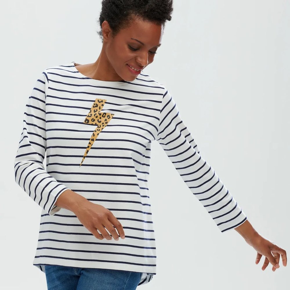 Sugarhill Brighton Navy & Off-White Stripe Wild Lightning Top, UK 16